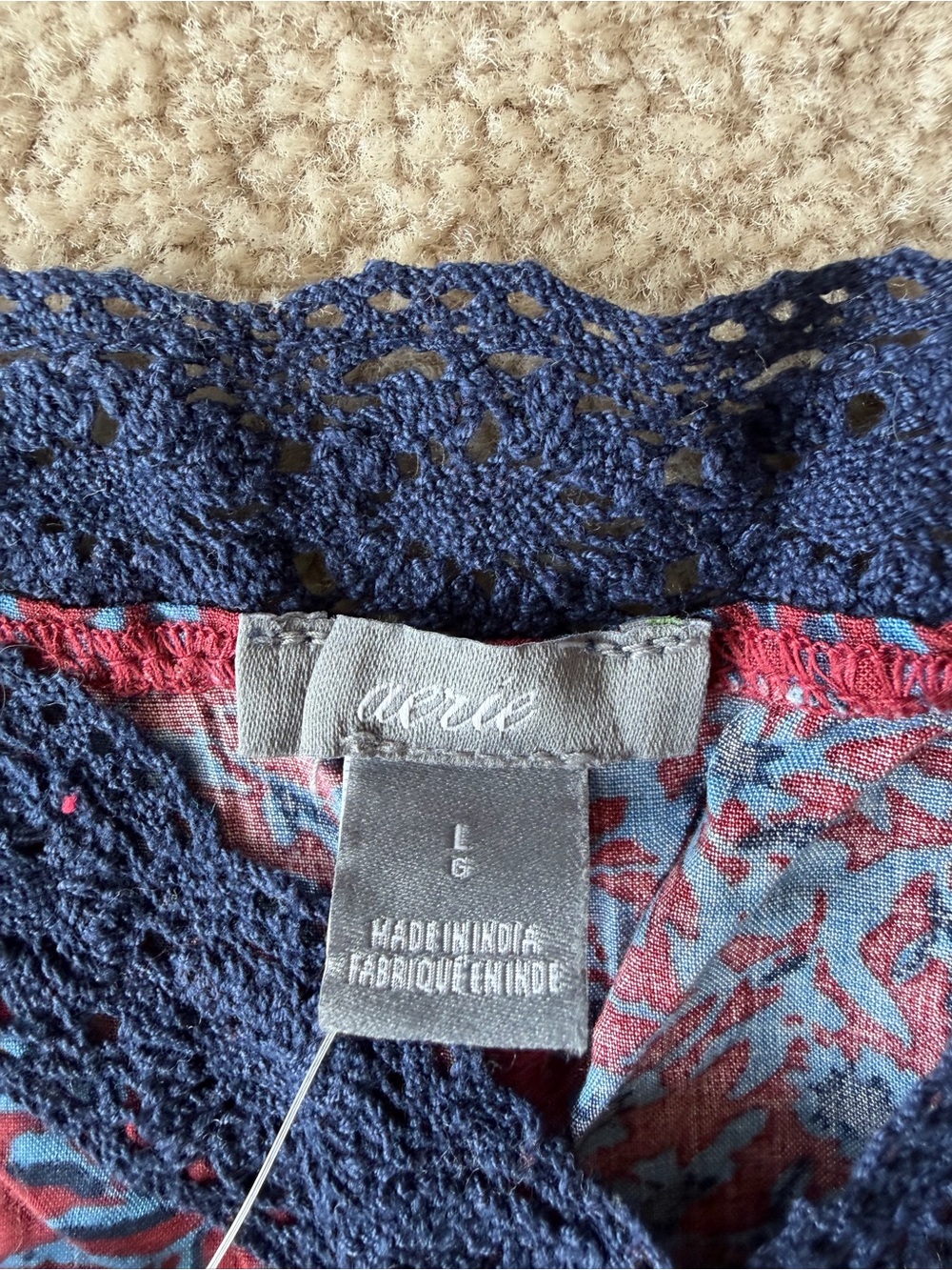 aerie Navy & Burgundy Floral Lace-Trim tank top - Picture 2 of 7